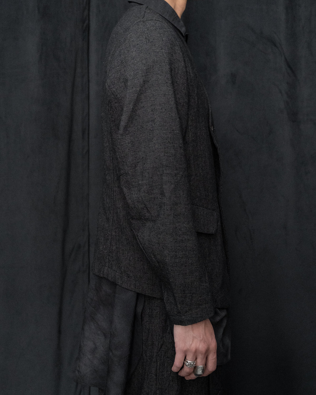 Dark Cacao Nib Silk Wool Collarless Work Jacket