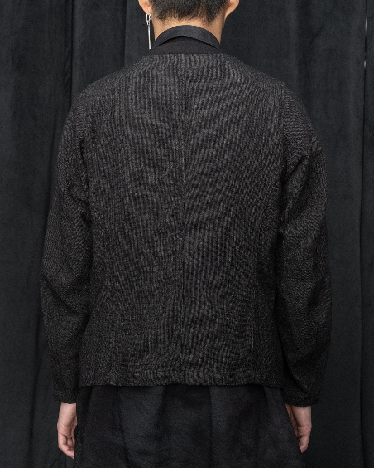 Dark Cacao Nib Silk Wool Collarless Work Jacket
