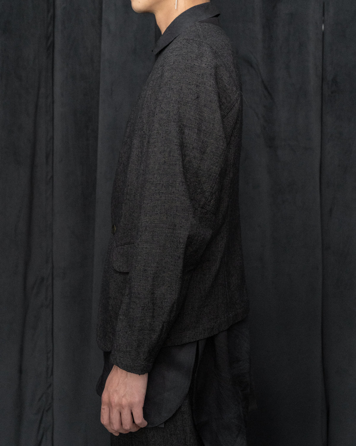 Dark Cacao Nib Silk Wool Collarless Work Jacket