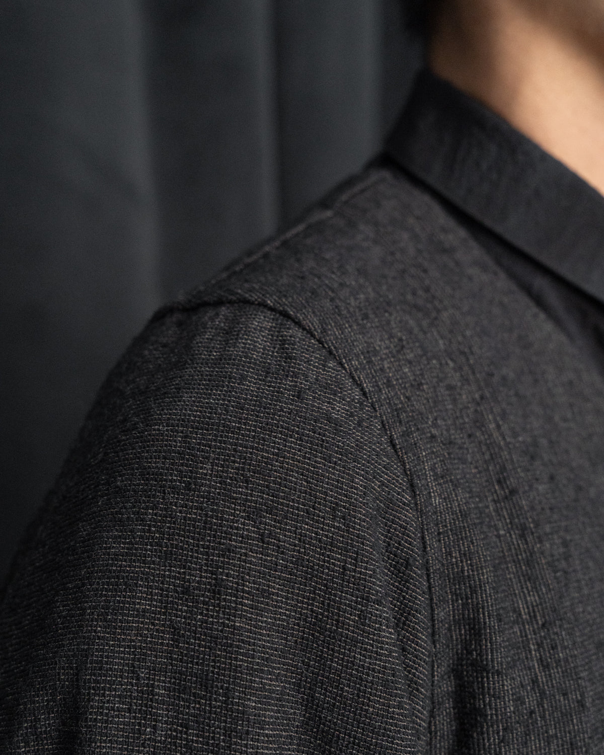 Dark Cacao Nib Silk Wool Collarless Work Jacket