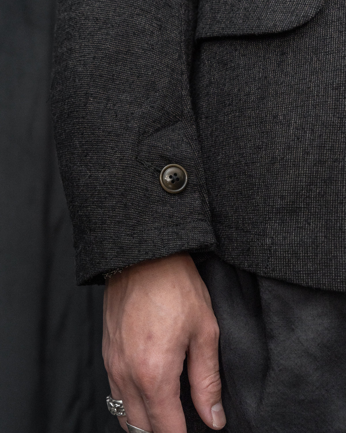Dark Cacao Nib Silk Wool Collarless Work Jacket