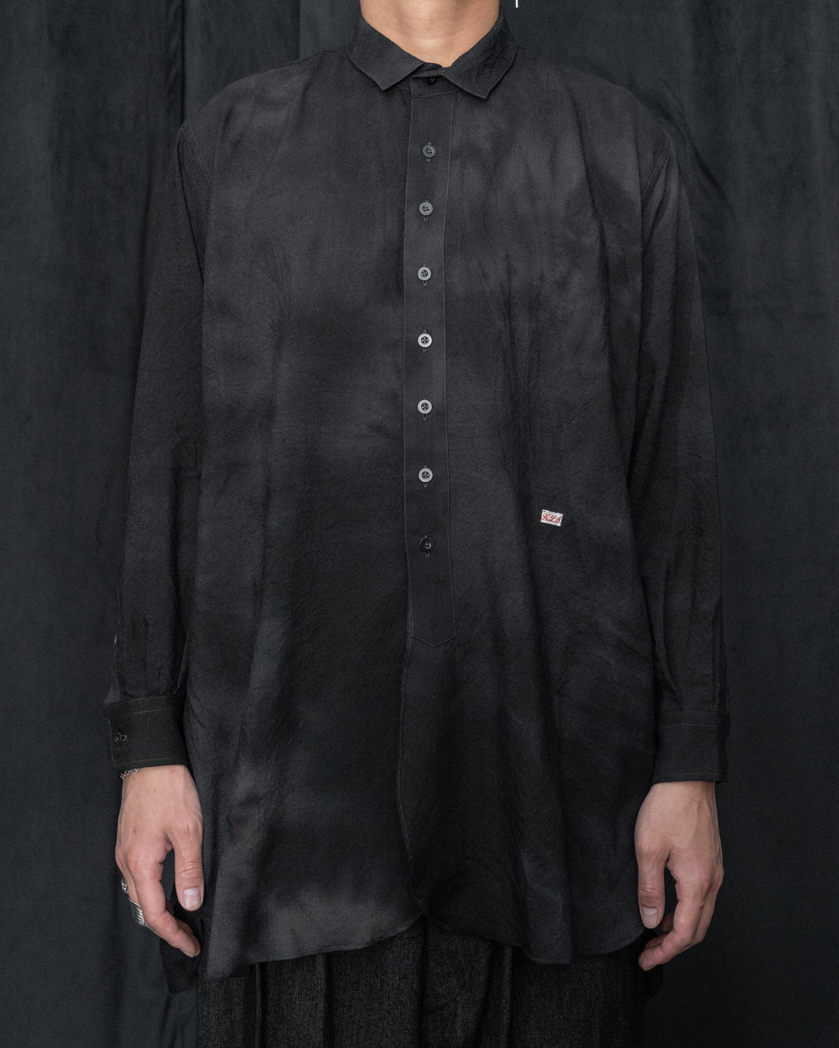 Black Grey Wool Short Collared Long Shirt