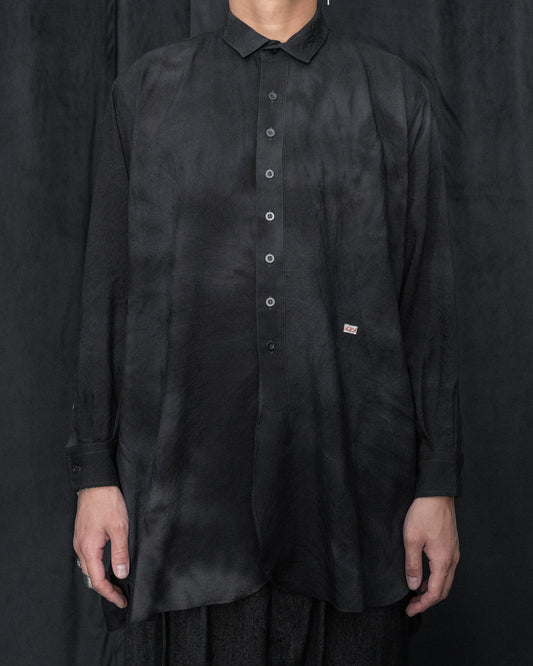 Black Grey Wool Short Collared Long Shirt
