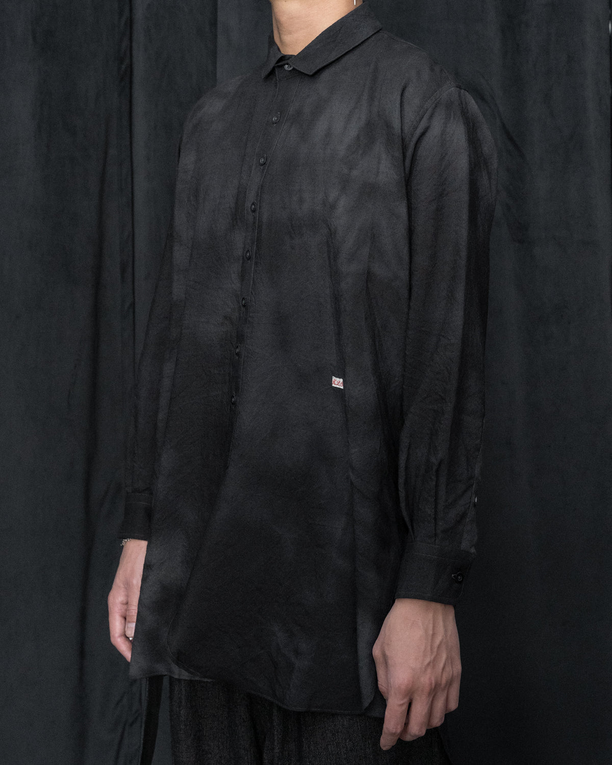 Black Grey Wool Short Collared Long Shirt