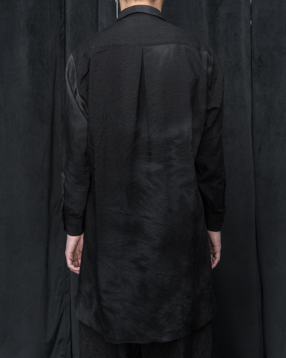 Black Grey Wool Short Collared Long Shirt