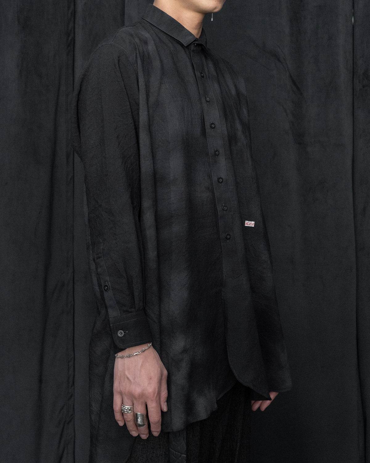 Black Grey Wool Short Collared Long Shirt