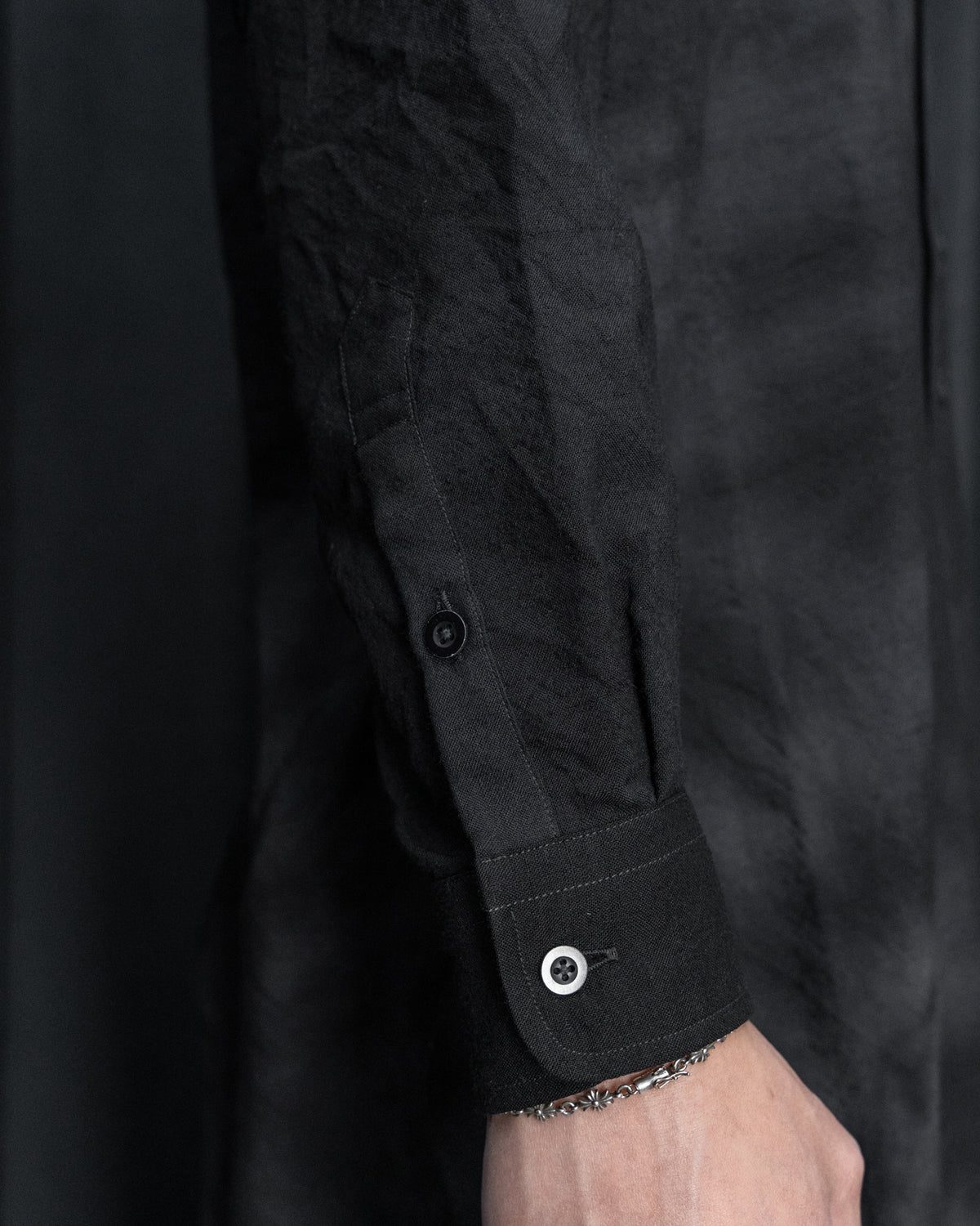 Black Grey Wool Short Collared Long Shirt