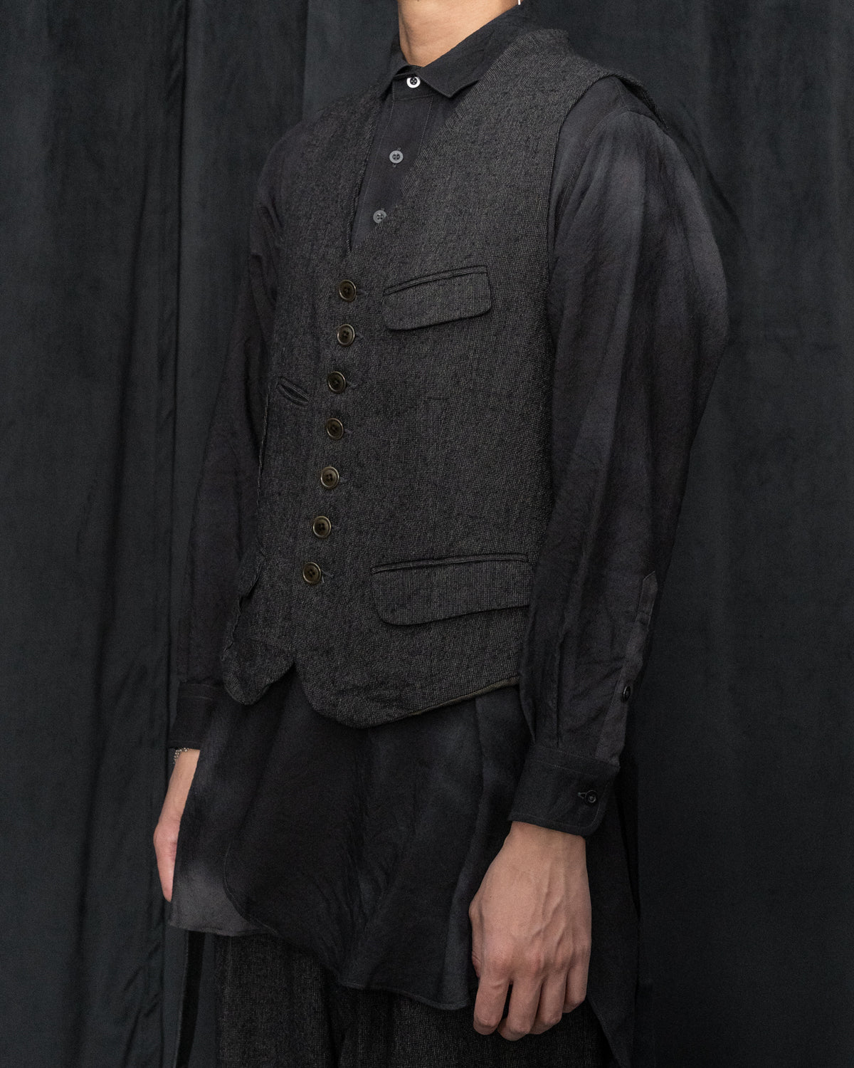 Dark Cacao Nib Silk Wool Waist Coat