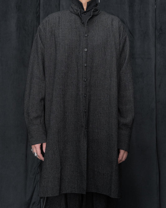 Dark Cocoa Nib Silk Wool Stand Collar Long Tail Shirts