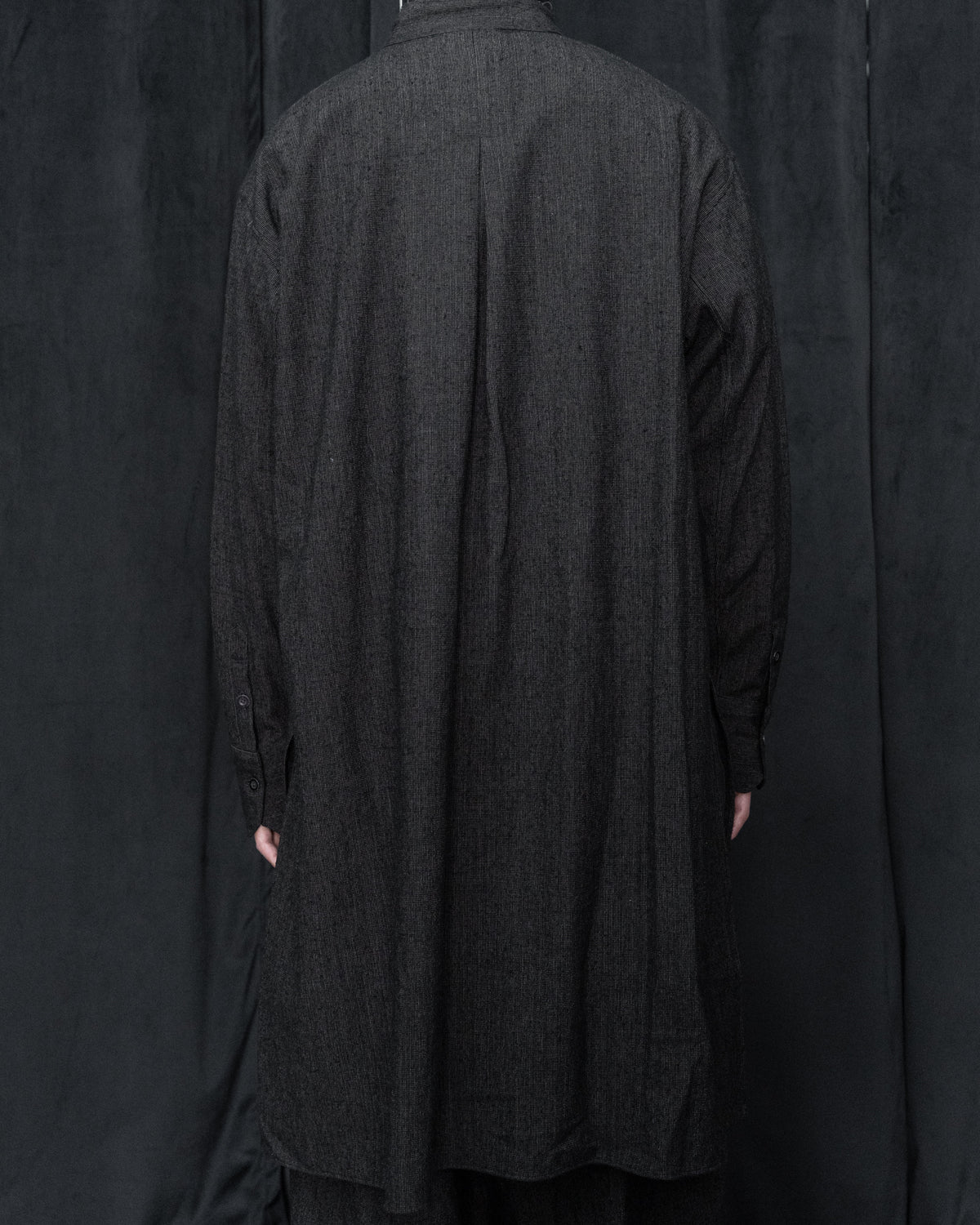 Dark Cocoa Nib Silk Wool Stand Collar Long Tail Shirt