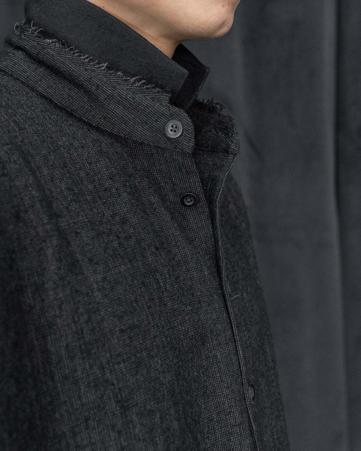 Dark Cocoa Nib Silk Wool Stand Collar Long Tail Shirt