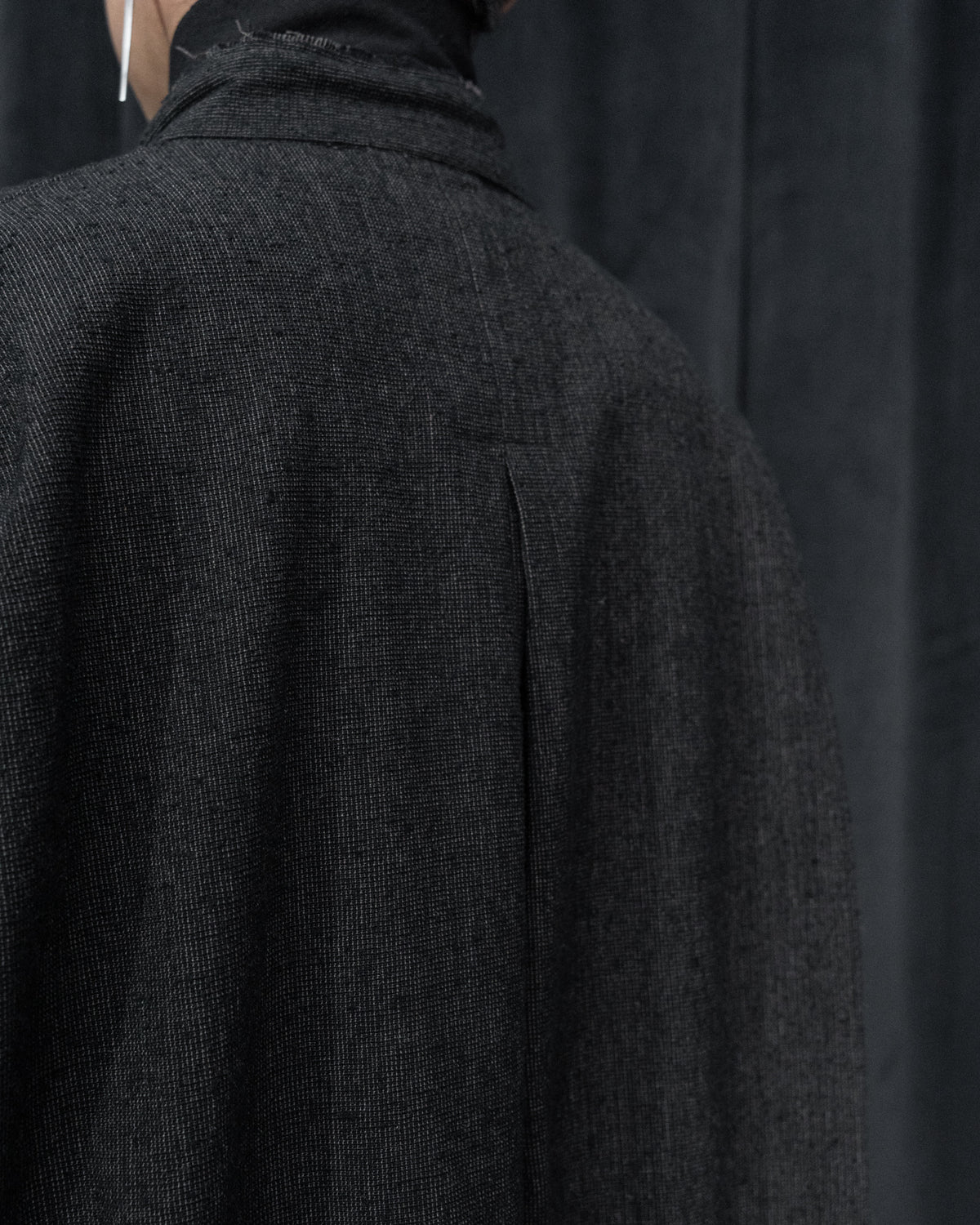 Dark Cocoa Nib Silk Wool Stand Collar Long Tail Shirt