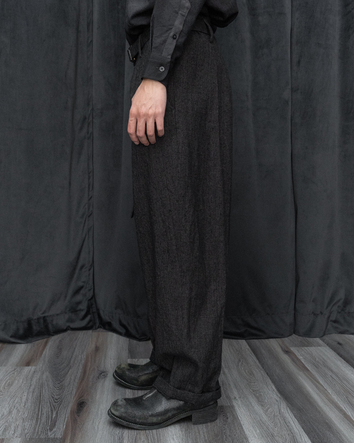 Dark Cocoa Nib Silk Wool Wide Tapered Pant