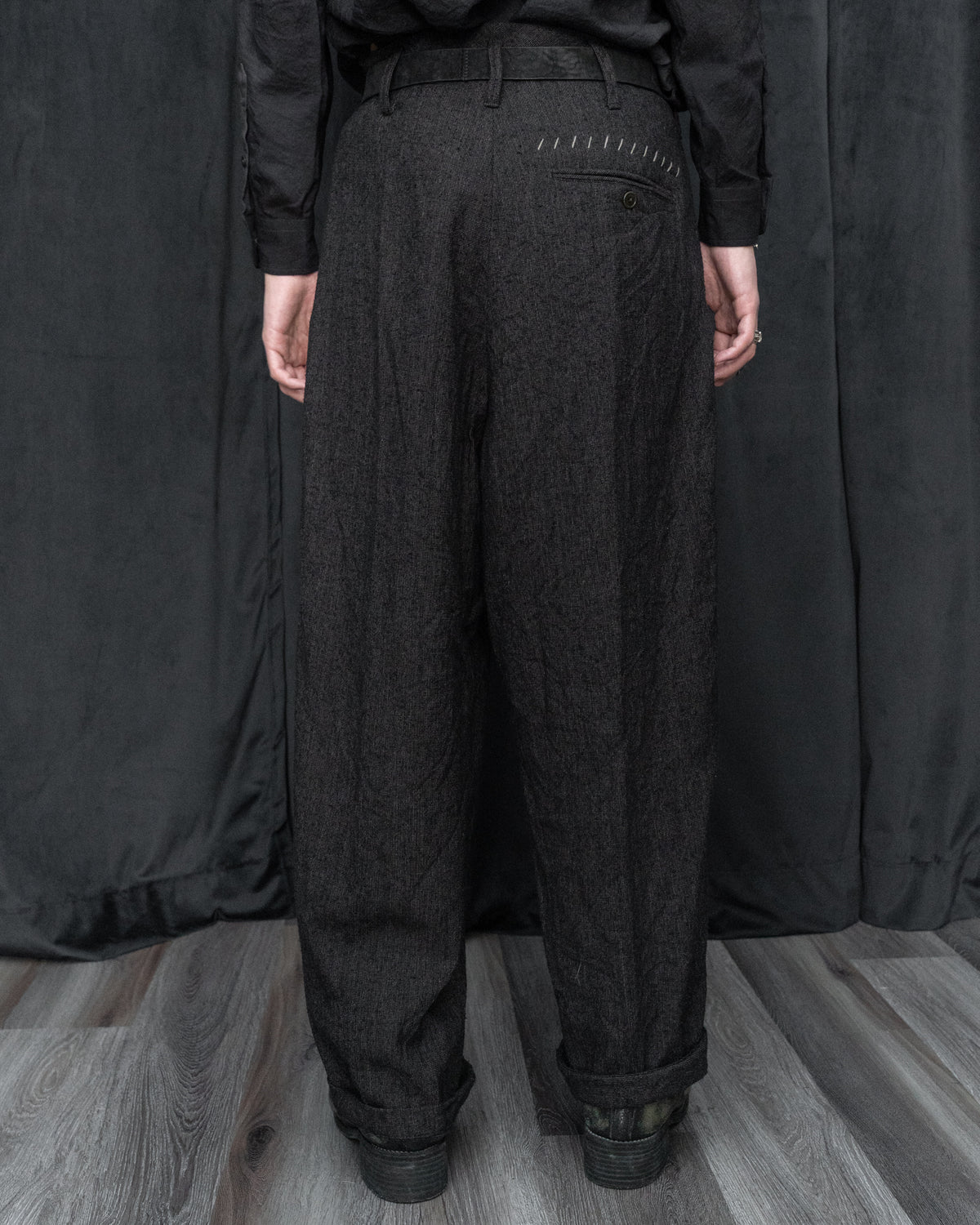 Dark Cocoa Nib Silk Wool Wide Tapered Pant