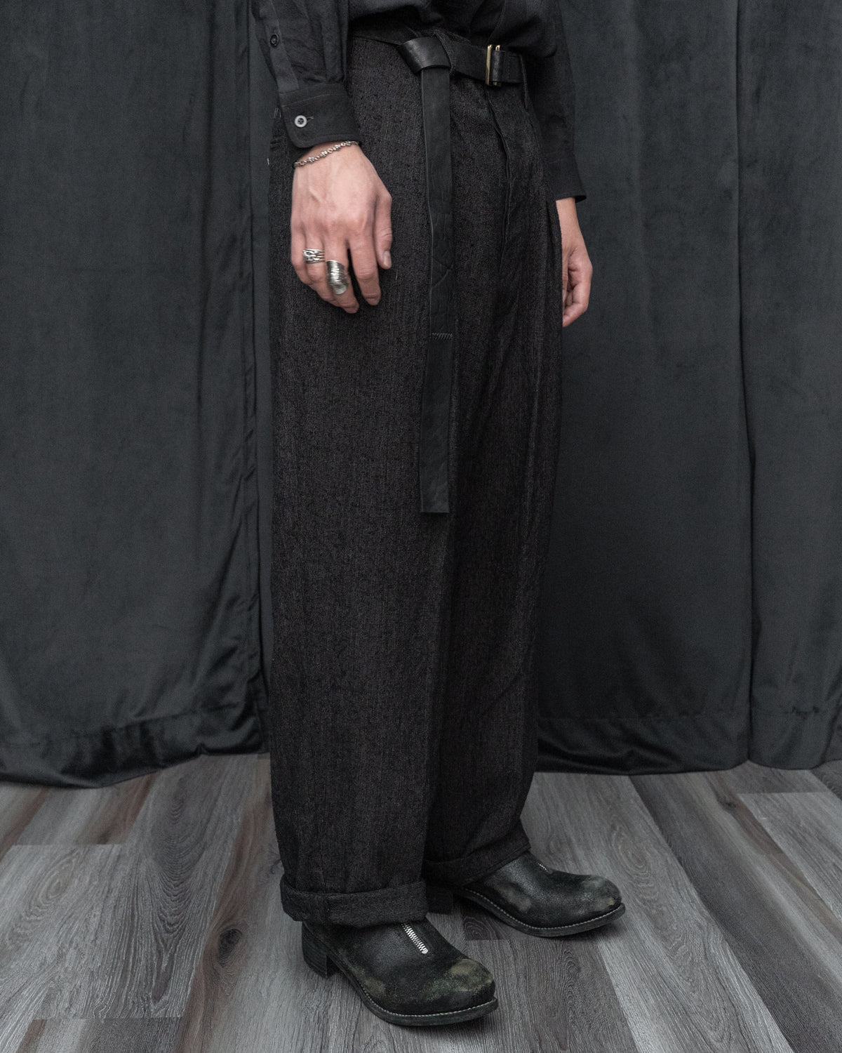 Dark Cocoa Nib Silk Wool Wide Tapered Pant