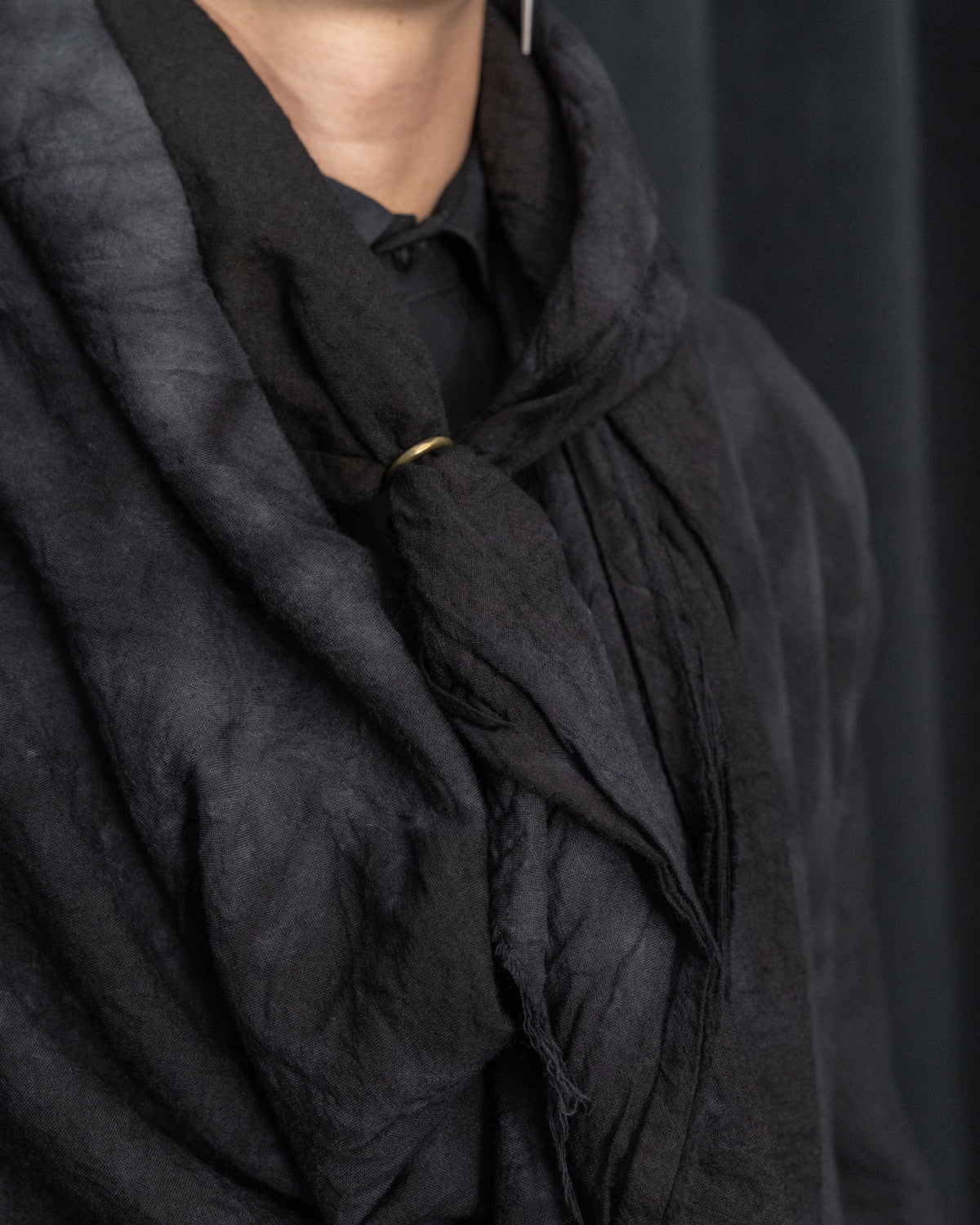 Black Grey Wool Big Square Stole