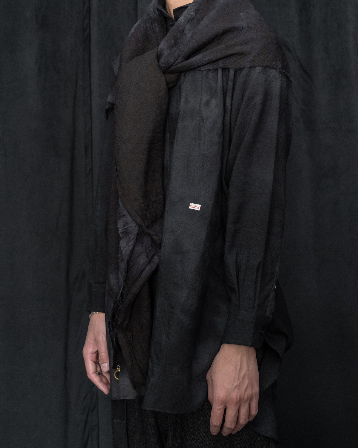 Black Grey Wool Big Square Stole