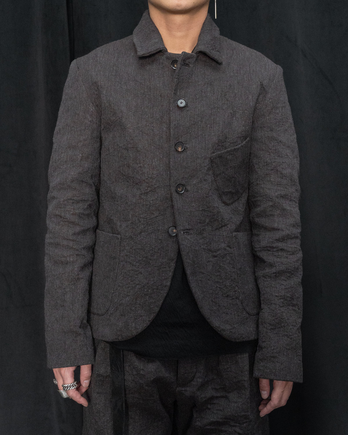 Dark Brown Mid-Fit Three Patched Pockets Work Jacket