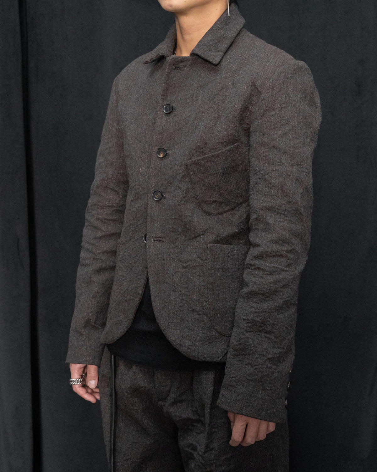 Dark Brown Mid-Fit Three Patched Pockets Work Jacket