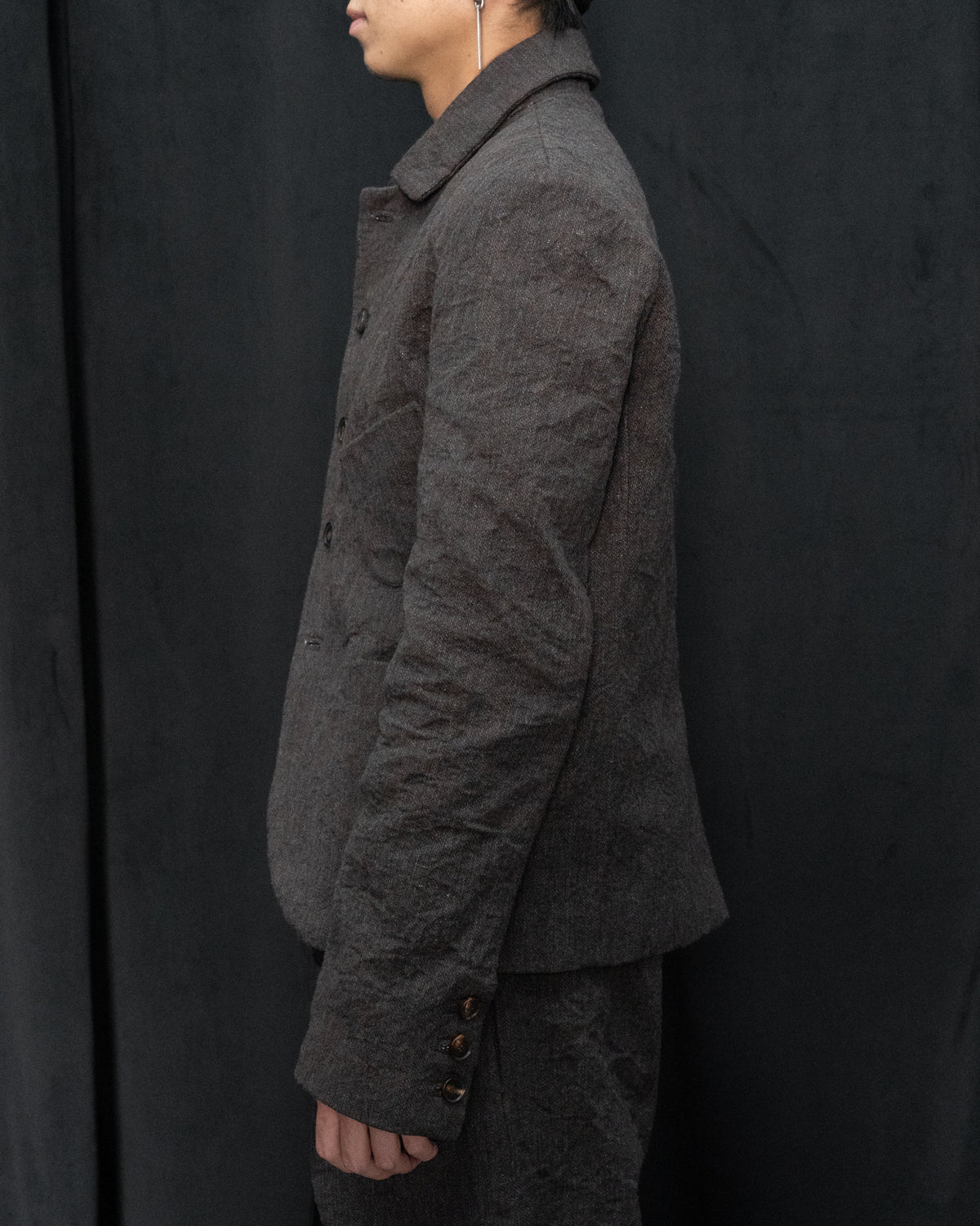 Dark Brown Mid-Fit Three Patched Pockets Work Jacket