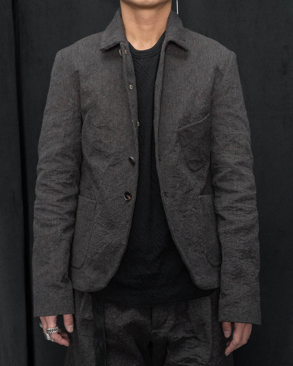 Dark Brown Mid-Fit Three Patched Pockets Work Jacket