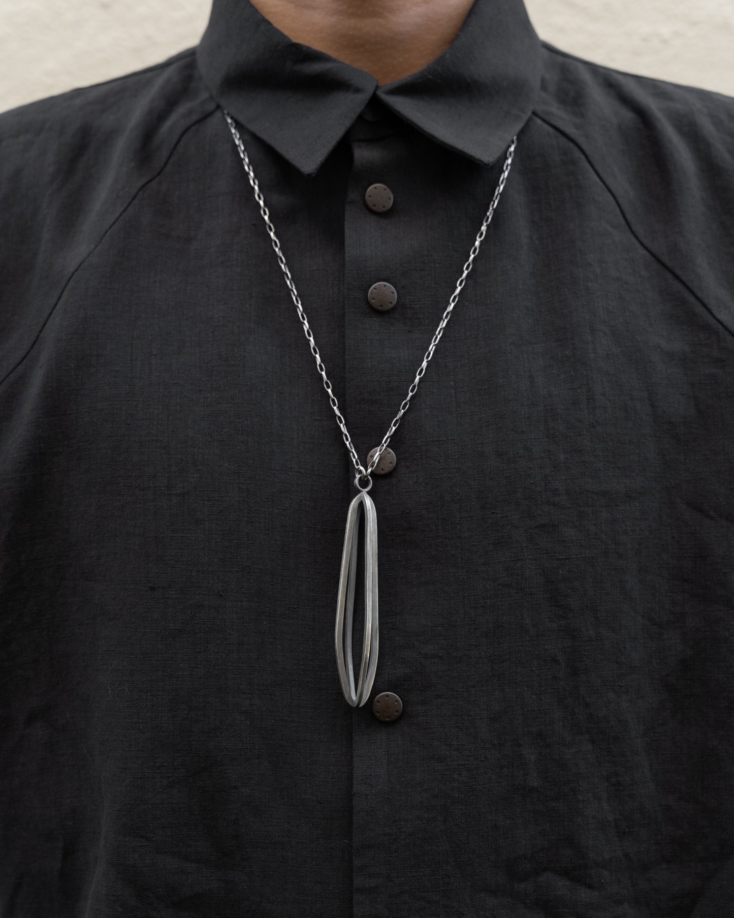 Spire Shaped Empty Cage Sterling Silver Pendant Necklace