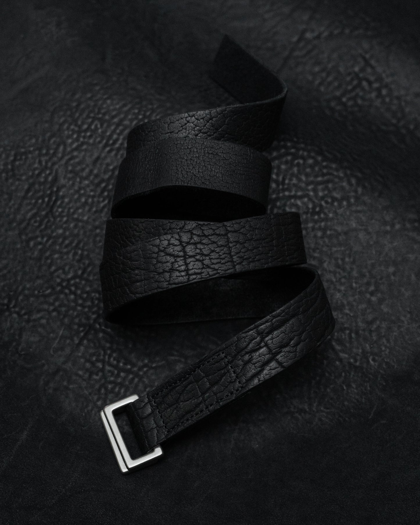 Black Shrunken Bison Leather ARO Belt