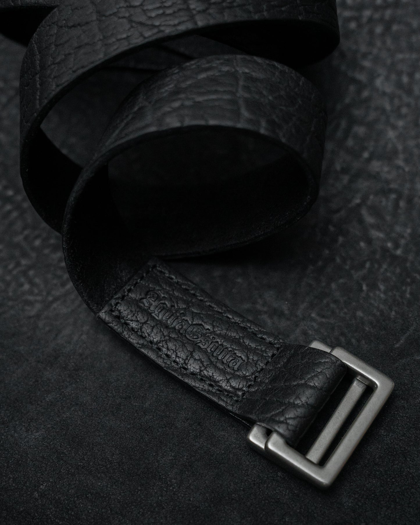 Black Shrunken Bison Leather ARO Belt