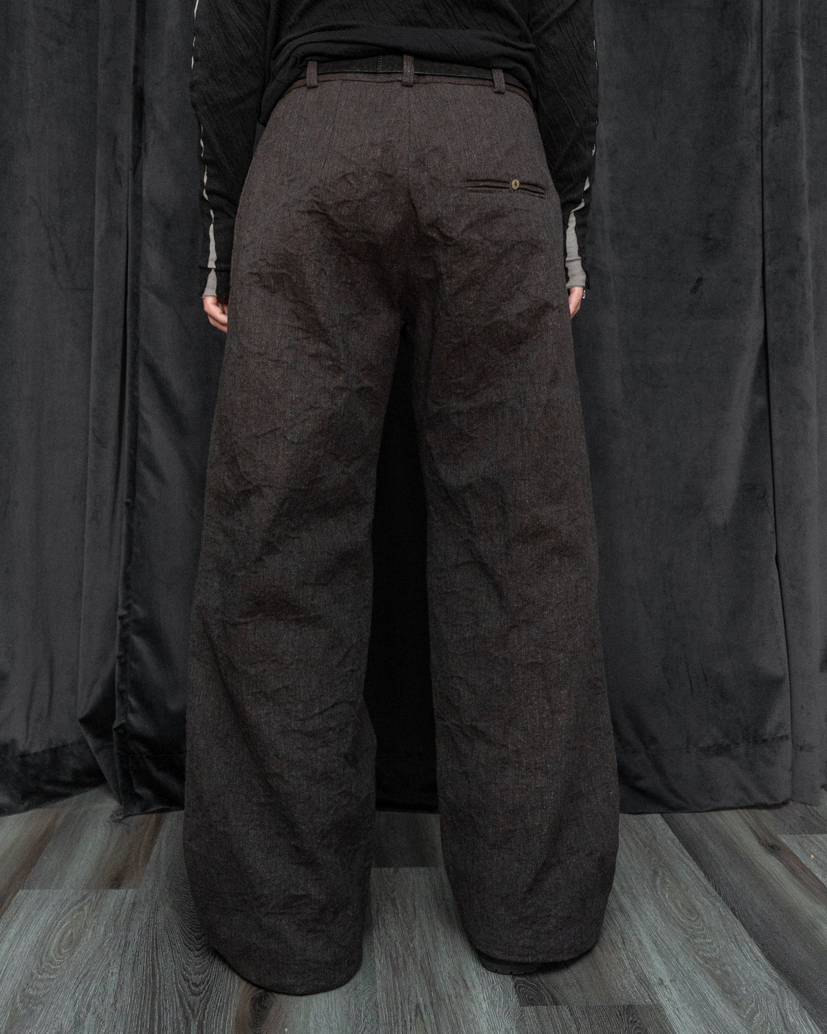 Dark Brown Metalized Wool Pleated Wide Leg Trousers