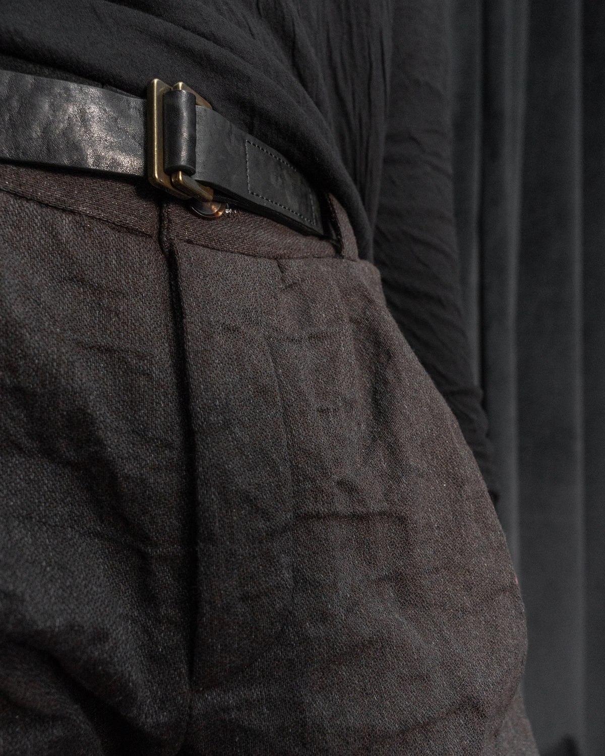 Dark Brown Metalized Wool Pleated Wide Leg Trousers