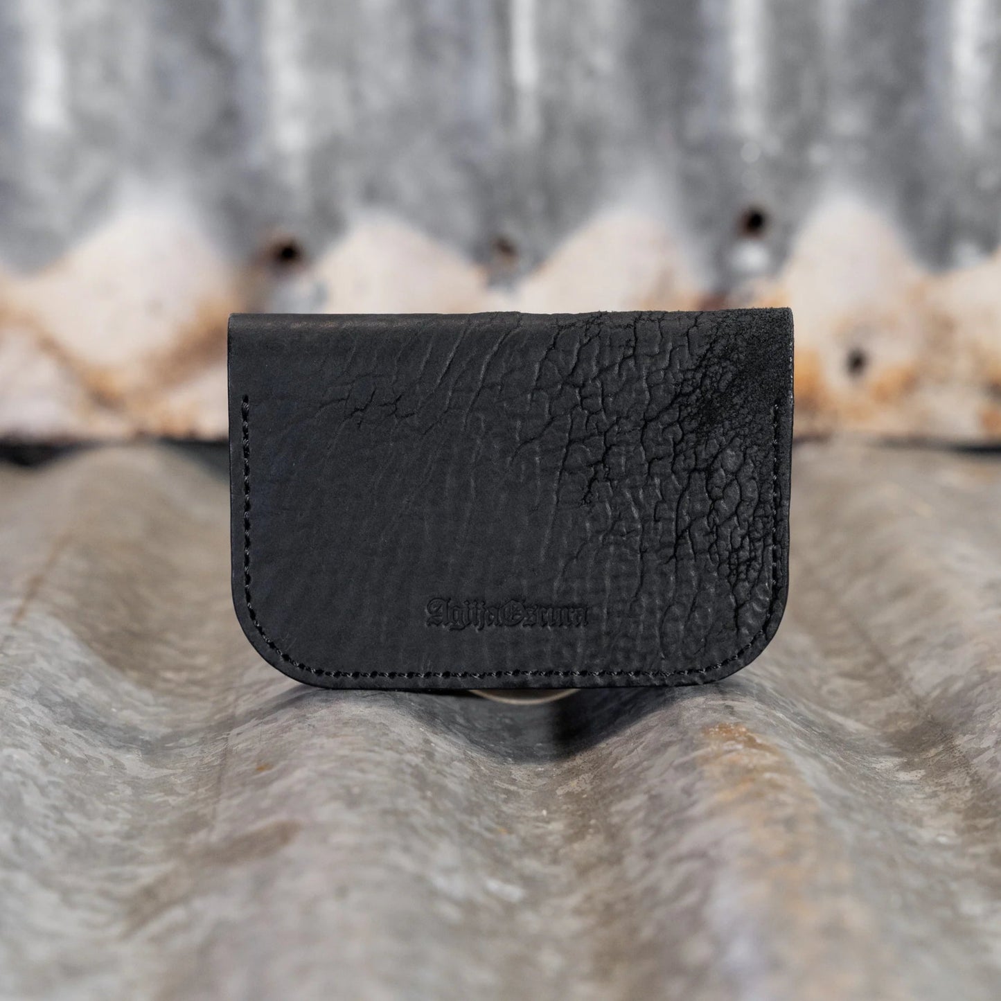 Black Culatta Horse Leather Bifold Snap Card Case