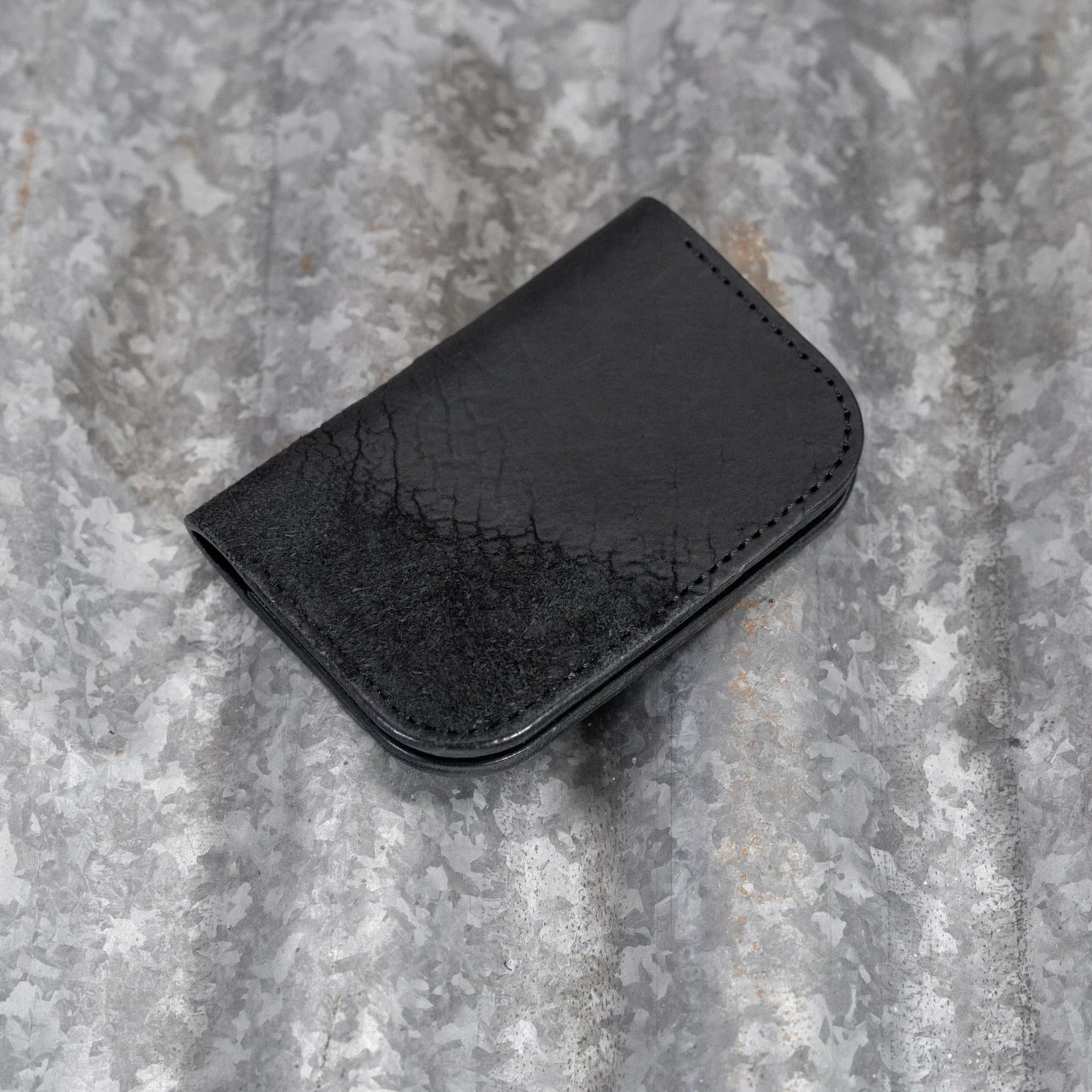 Black Culatta Horse Leather Bifold Snap Card Case