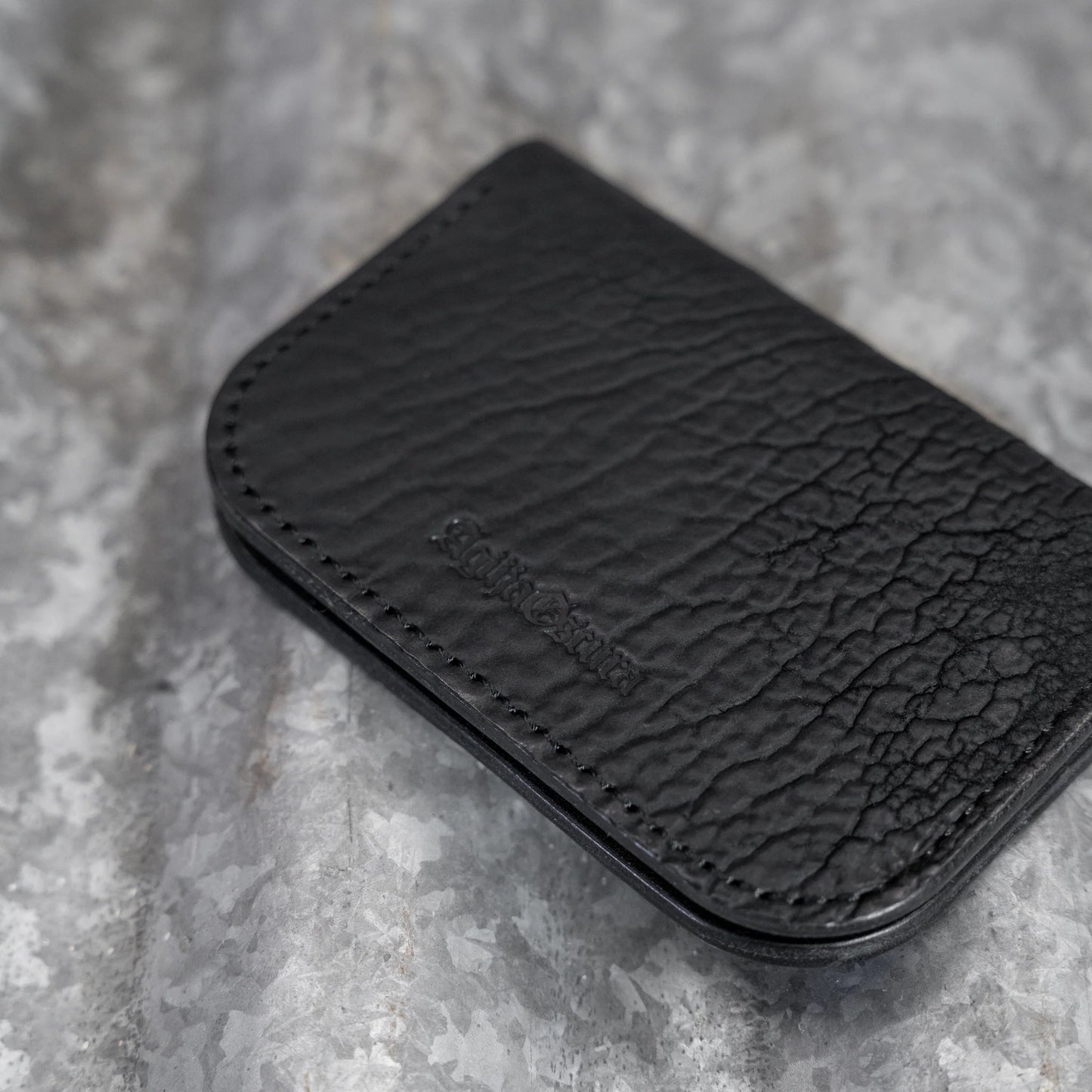 Black Culatta Horse Leather Bifold Snap Card Case