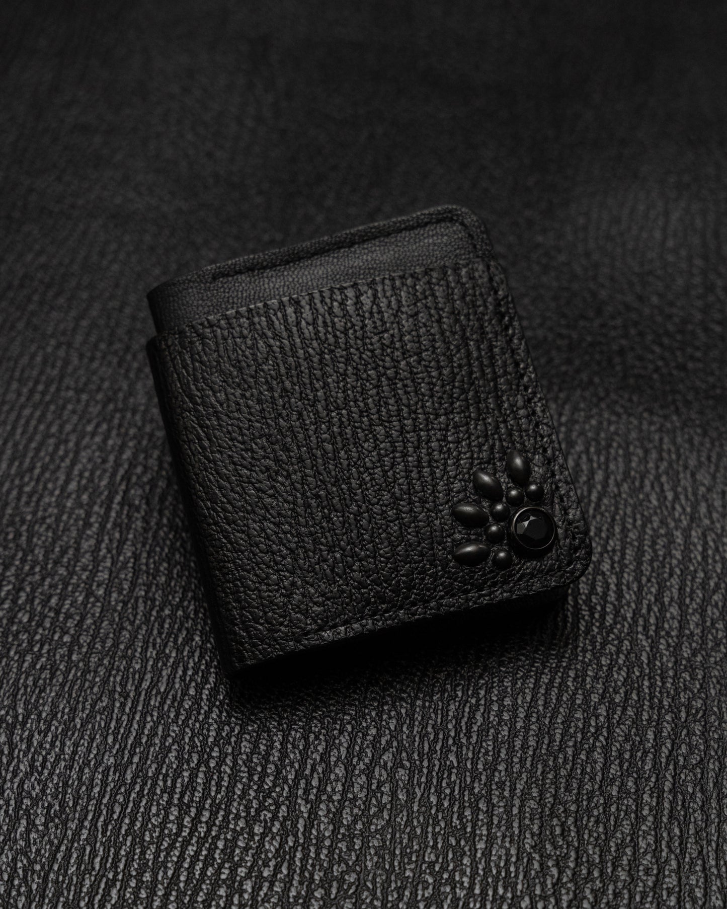 Black Italian Bovine Leather Studded Double Bifold