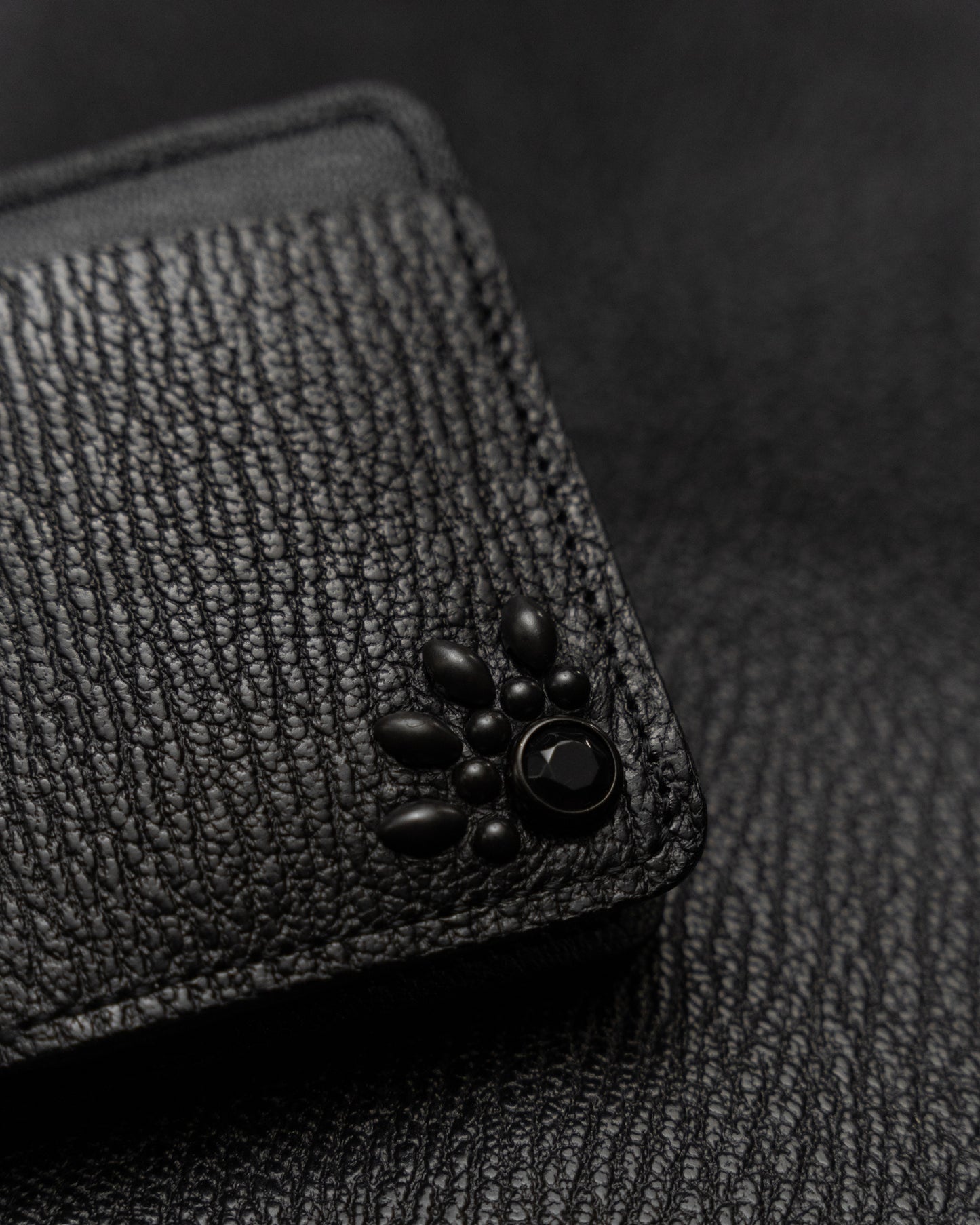 Black Italian Bovine Leather Studded Double Bifold