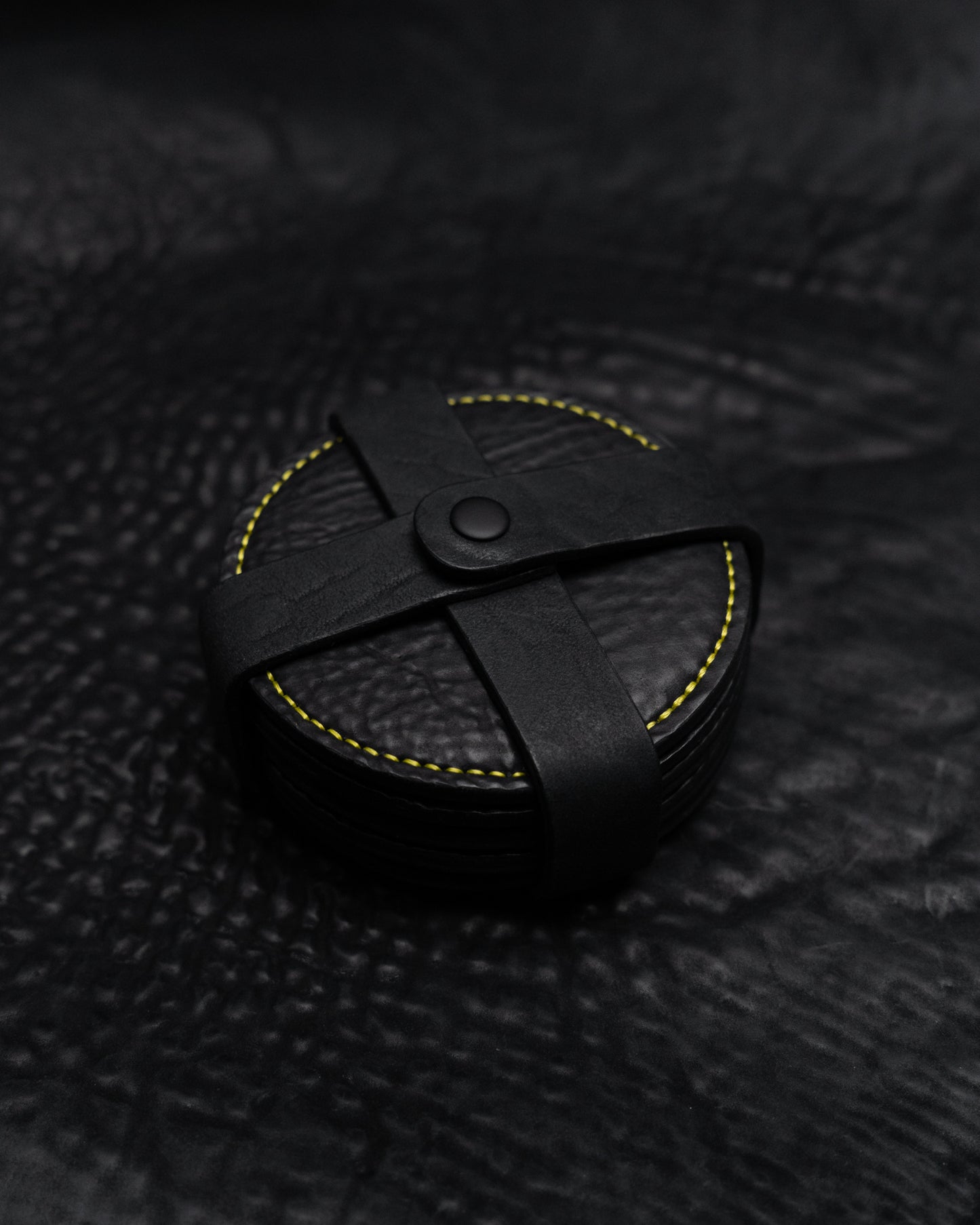 AgujaOscura + The Archive 20th Anniversary Collaboration Black with Yellow Stitching Five Piece Culatta Horse Leather Coasters