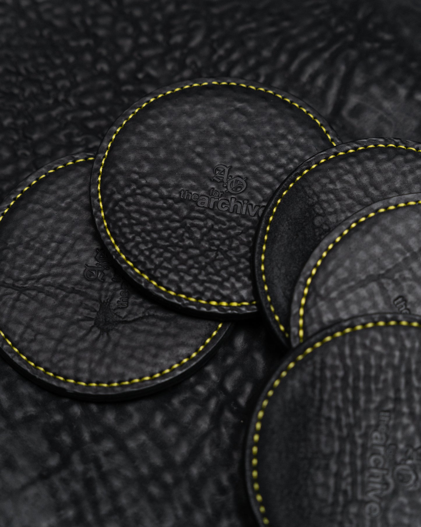 AgujaOscura + The Archive 20th Anniversary Collaboration Black with Yellow Stitching Five Piece Culatta Horse Leather Coasters