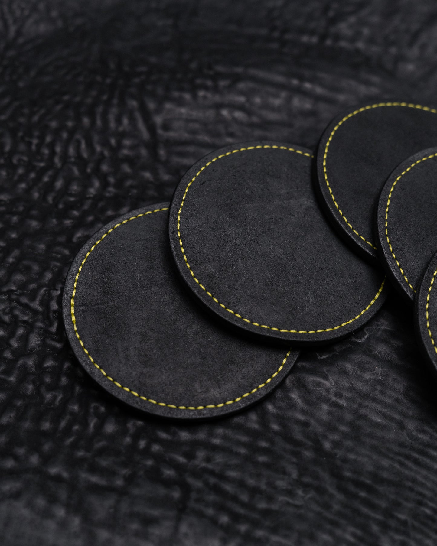 AgujaOscura + The Archive 20th Anniversary Collaboration Black with Yellow Stitching Five Piece Culatta Horse Leather Coasters