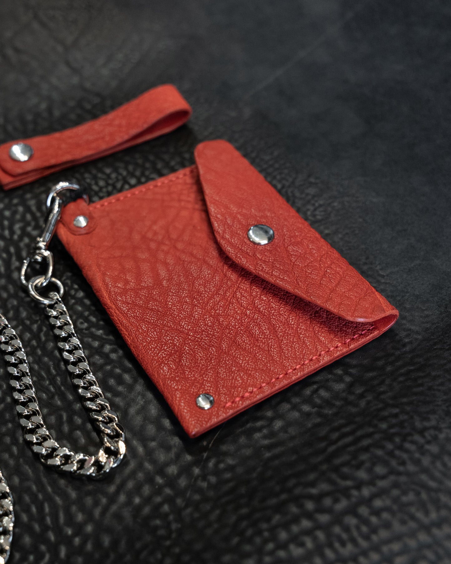 Red Horse Leather Cadena Card Case with Curb Chain