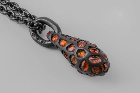 Chrysalis Necklace Nympha Mega Pavé Orange Sapphire Faceted Slabs 1630-1-KA+OSAF
