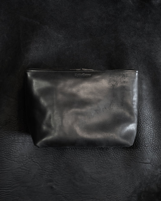 Black Italian Horsehide Zipper Clutch Travel Bag