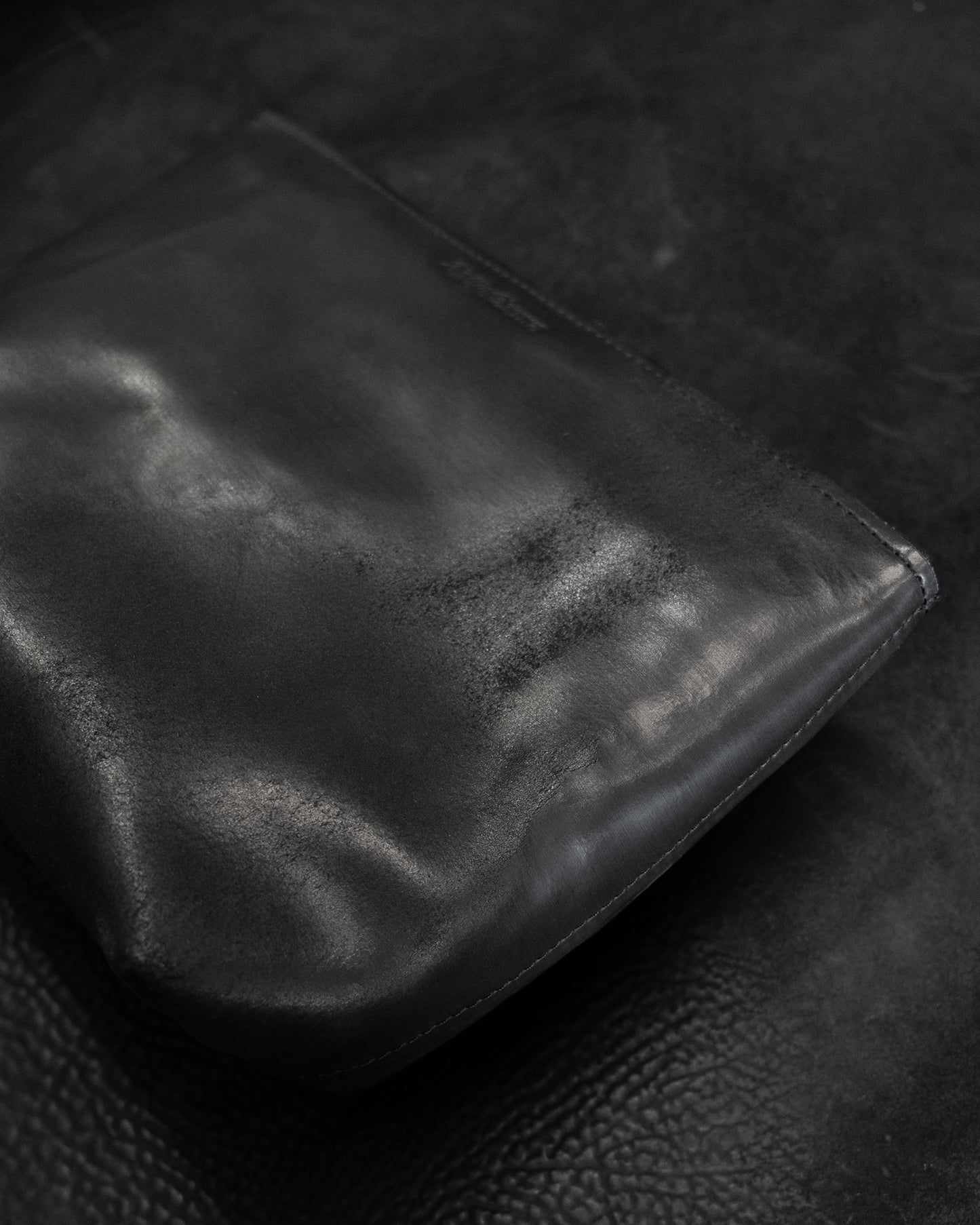 Black Italian Horsehide Zipper Clutch Travel Bag