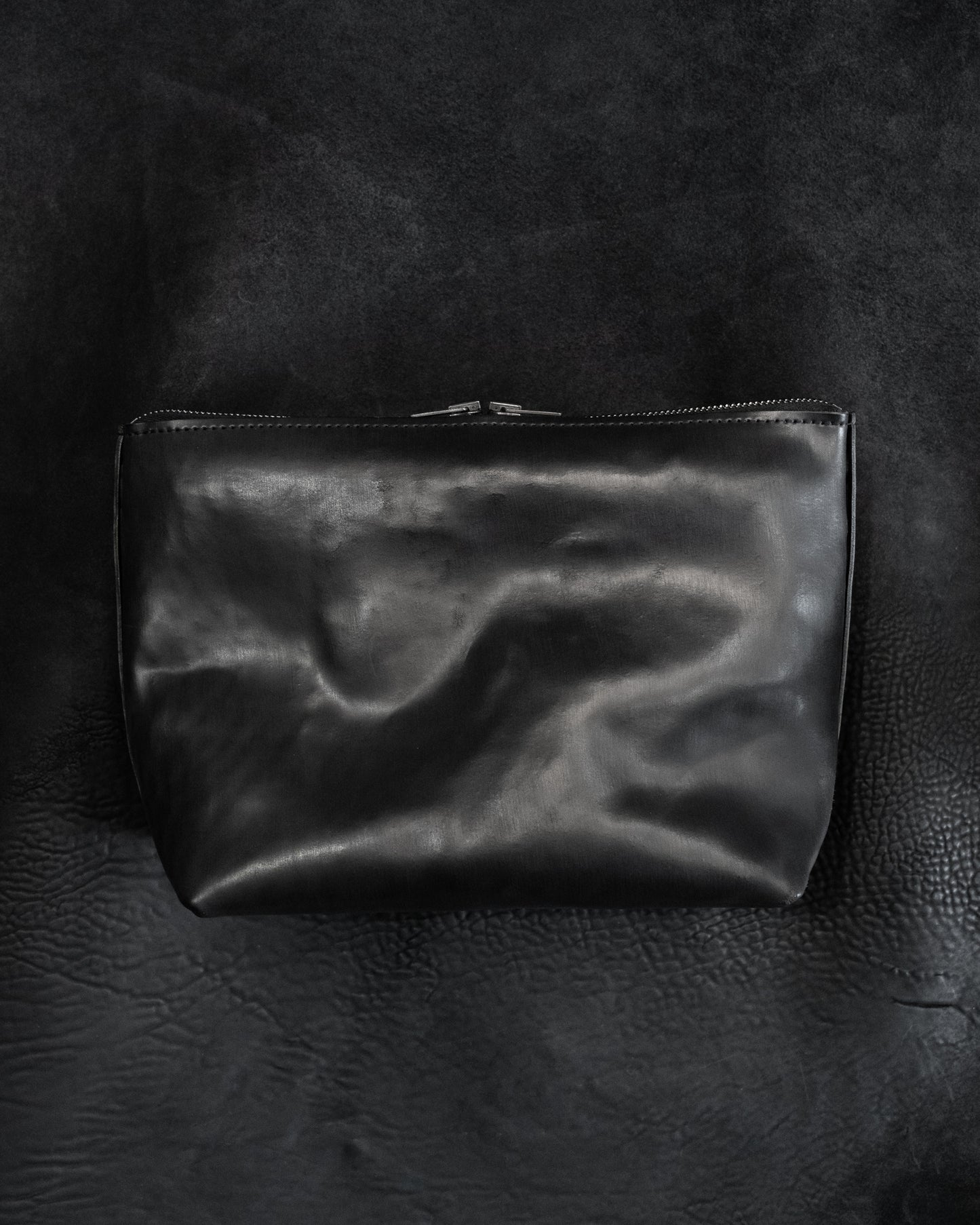 Black Italian Horsehide Zipper Clutch Travel Bag