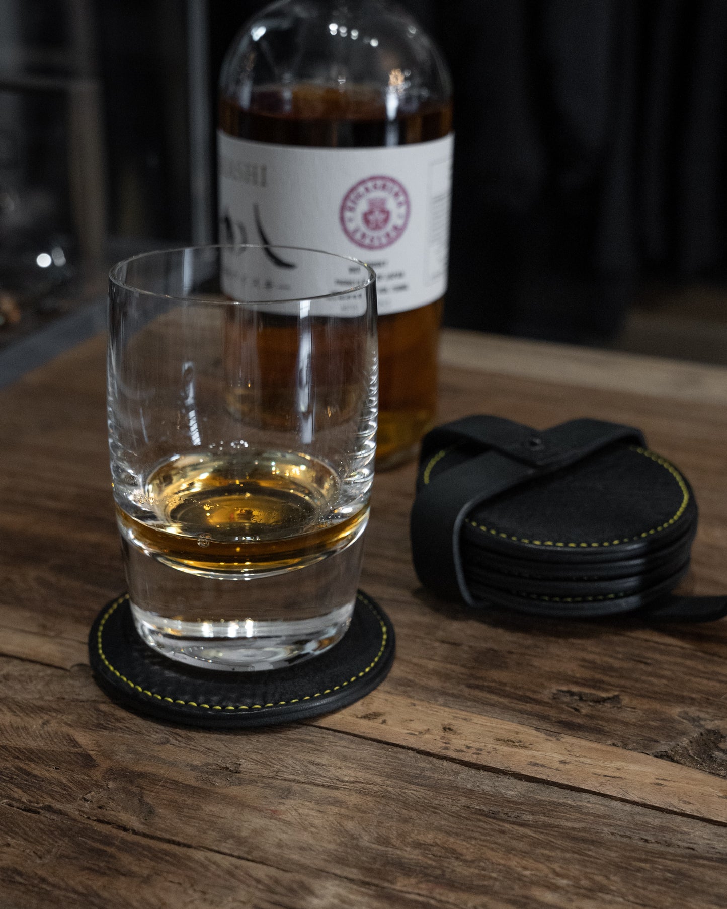 AgujaOscura + The Archive 20th Anniversary Collaboration Black with Yellow Stitching Five Piece Culatta Horse Leather Coasters