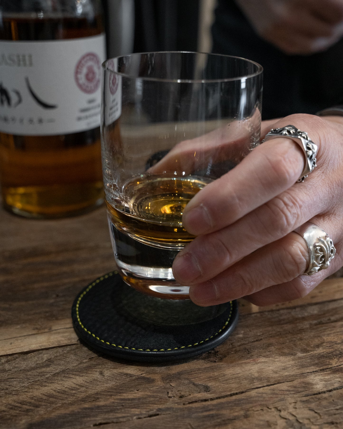 AgujaOscura + The Archive 20th Anniversary Collaboration Black with Yellow Stitching Five Piece Culatta Horse Leather Coasters