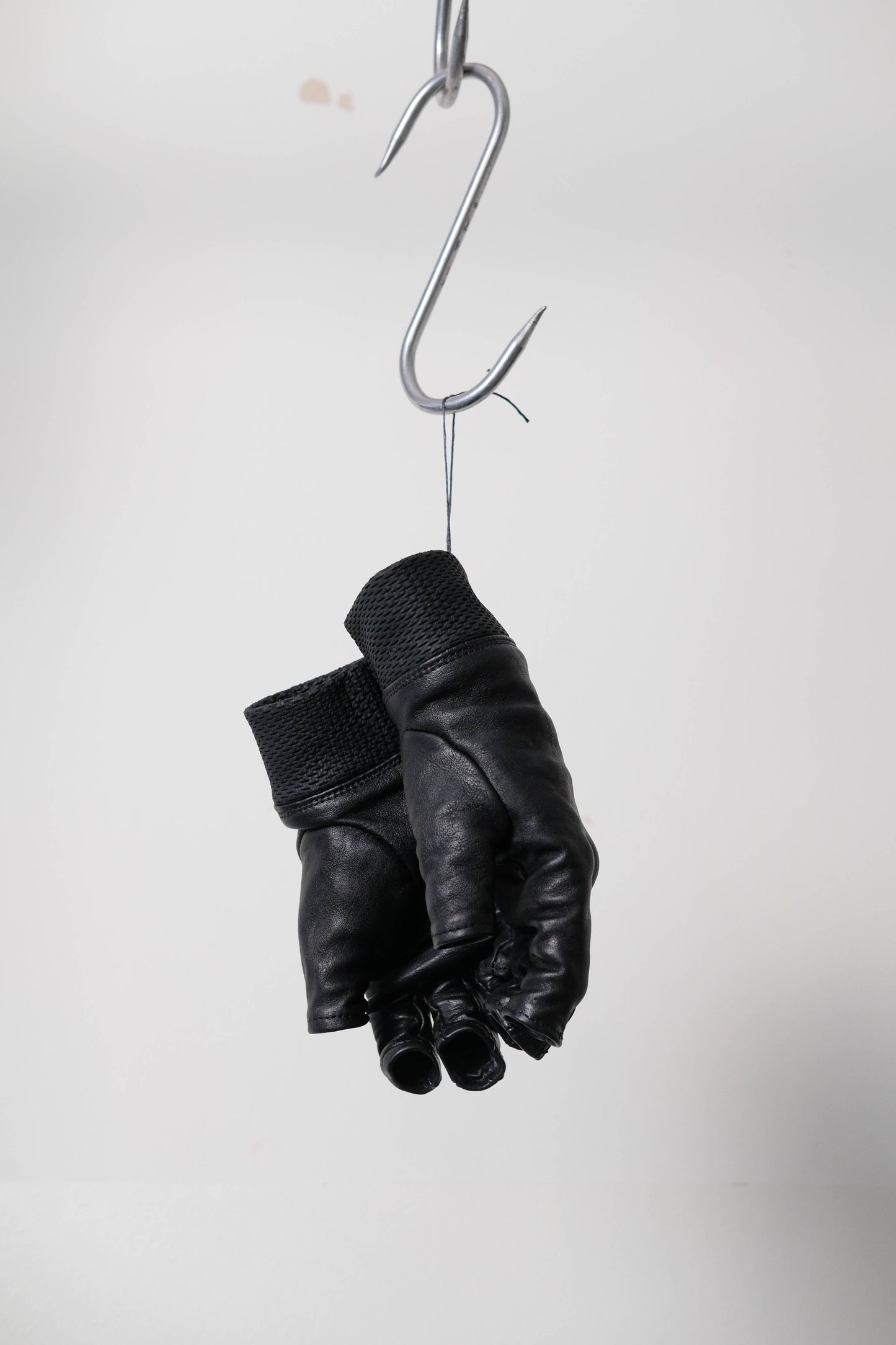 Black Kangaroo Leather Fingerless Gloves
