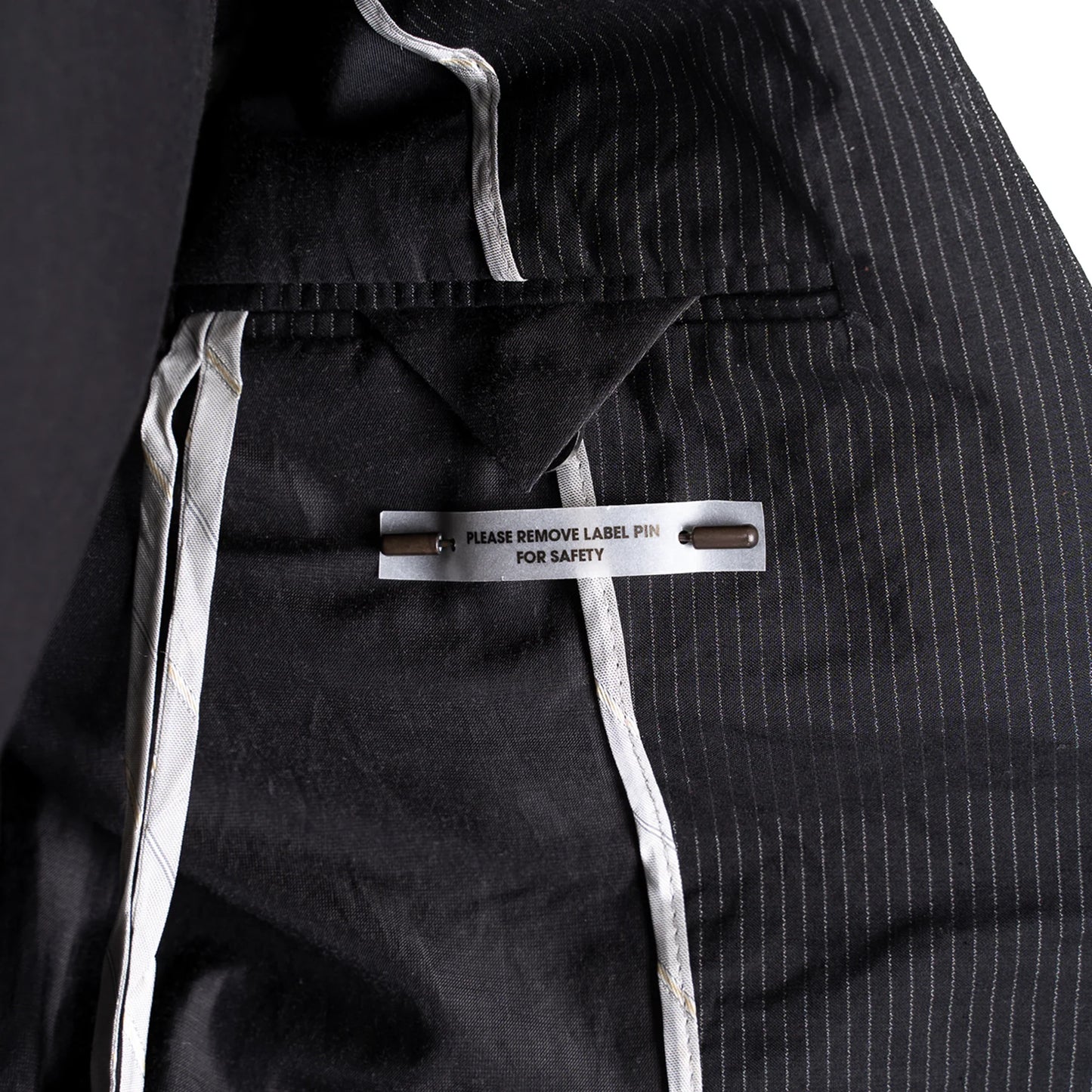 BLACK PINSTRIPE CLASSIC SIKE-LINED SHORT JACKET + SLIM PANTS  SET by DEEPTI BARTH
