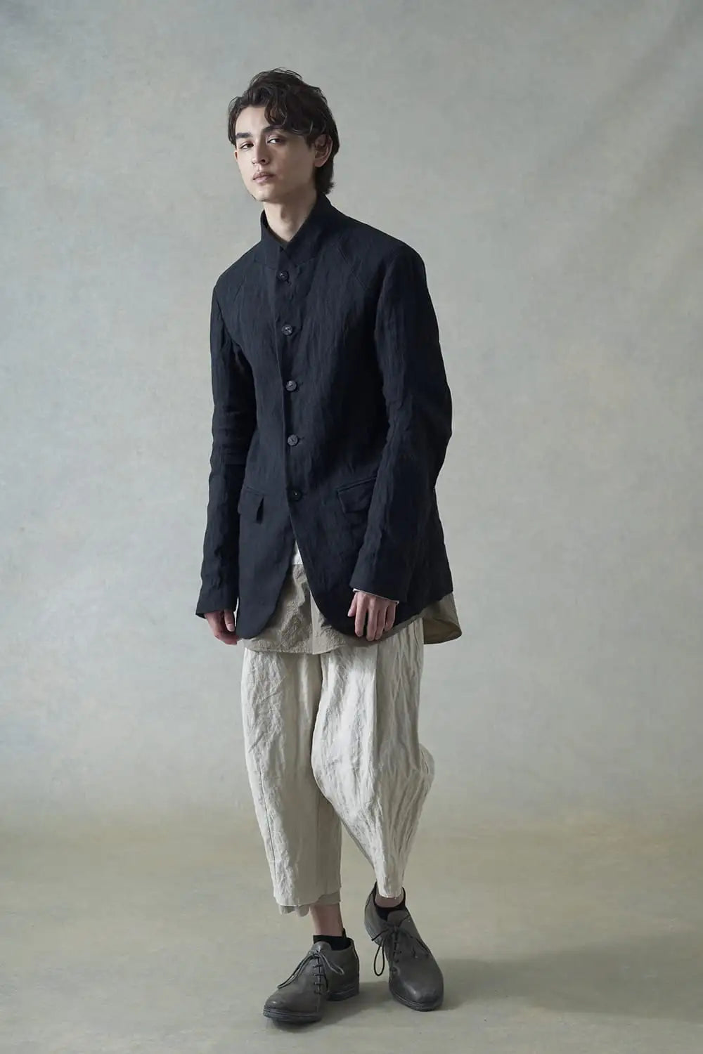 Black Linen Japanese Paper 5-Button Jacket