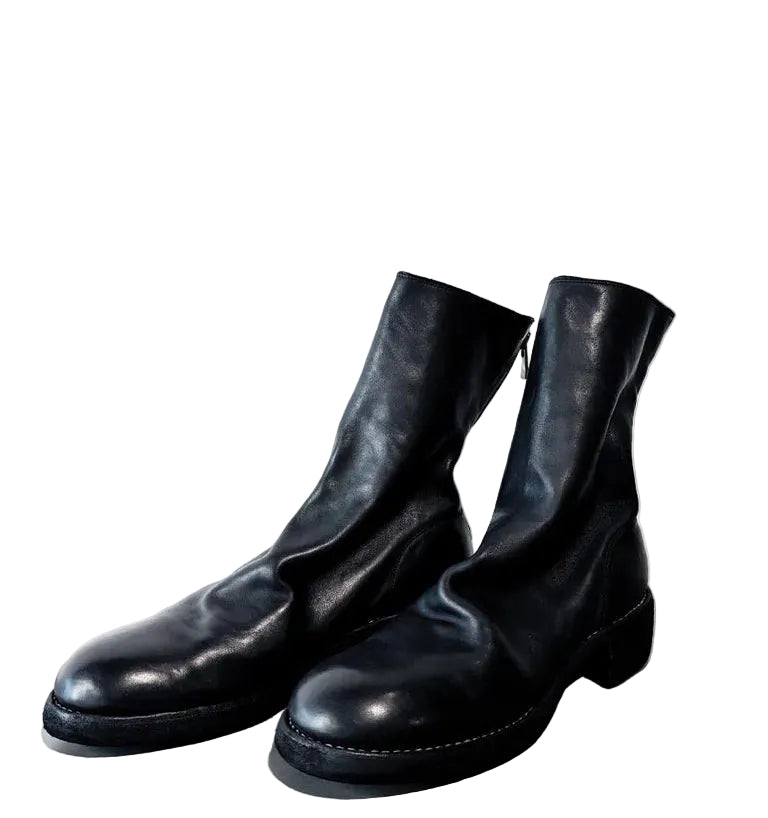 Black Double Soles Back Zip Boots Comfort 788ZX