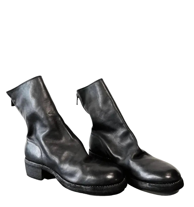 Black Double Soles Back Zip Boots Comfort 788ZX